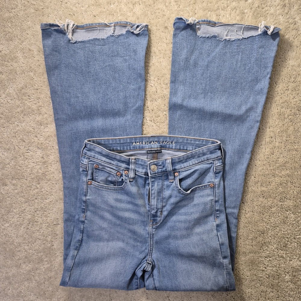American Eagle Jeans High Rise Flare Womens 2 Disco Distressed Hippie 70s Mom